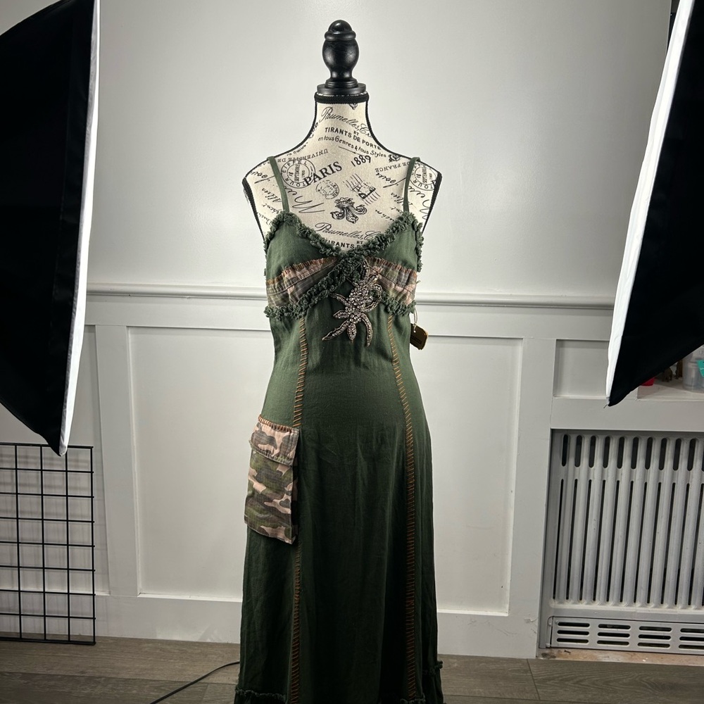 SPY Asymmetrical Green Dress with Camouflage Detail